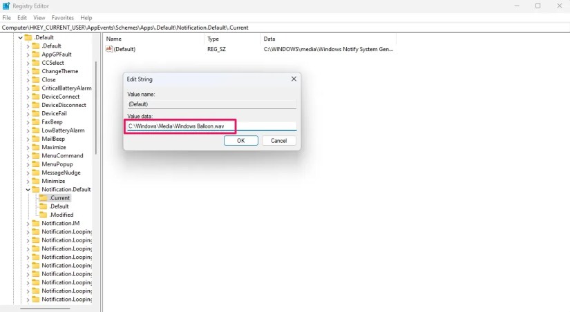 Value data field in the Registry Editor