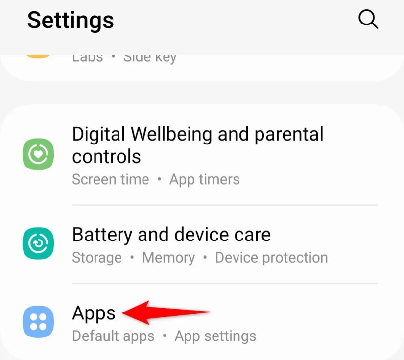 &lsquo;Apps&rsquo; highlighted in Android&rsquo;s Settings app.
