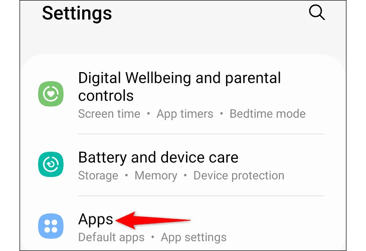 Select &lsquo;Apps&rsquo; in Settings.