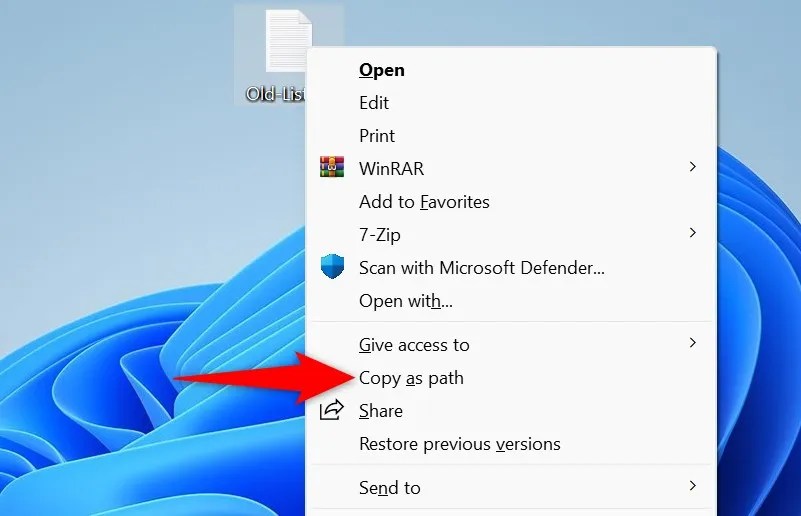 &lsquo;Copy as Path&rsquo; highlighted in Windows' context menu.