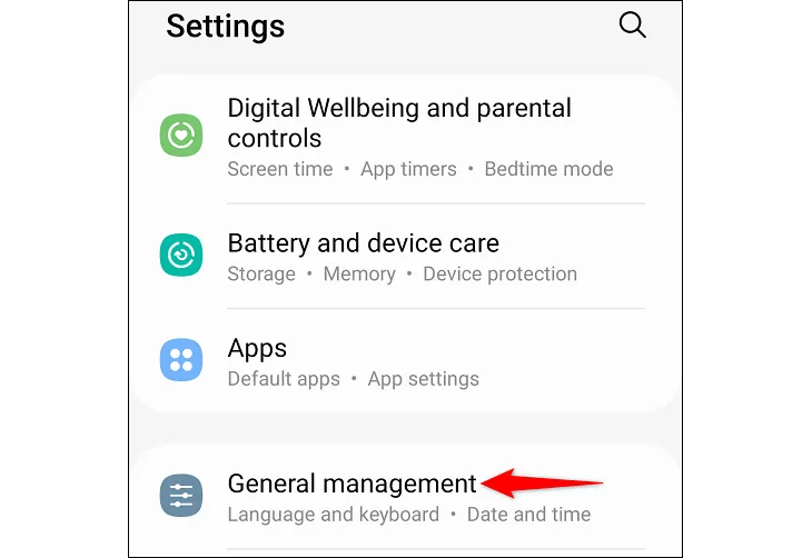 Select &ldquo;General Management&rdquo; in Settings.