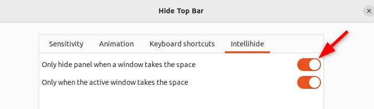 Intellihide settings menu with the first option enabled