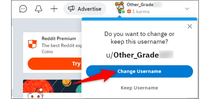 Choose &ldquo;Change Username&rdquo; in the menu.