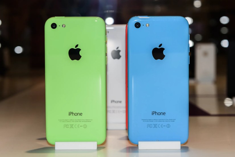 The iPhone 5c on display in four colors.