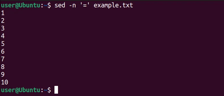 Linux terminal that describes the sed command output.