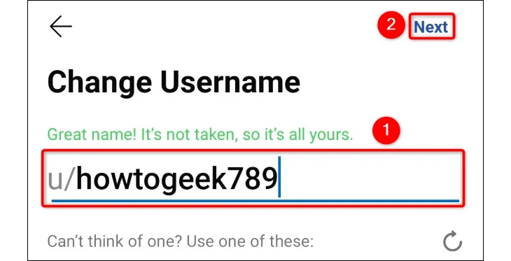 Enter the new username and tap &ldquo;Next.&quot;