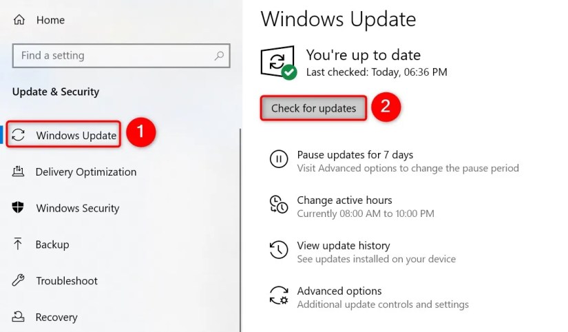 The &lsquo;Windows Update&rsquo; screen in Settings on Windows 10.