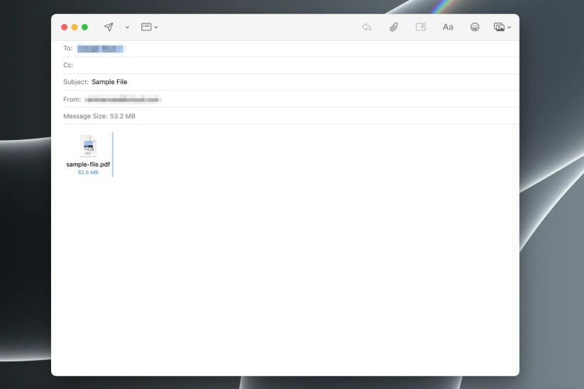 &lsquo;Compose new message&rsquo; window in the Mail app of a Mac.