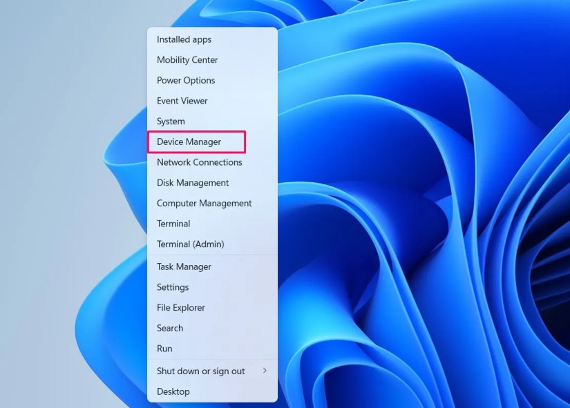 Device Manager option in the PowerX menu