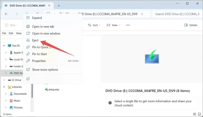 Ejecting a mounted ISO on Windows