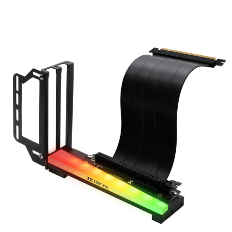 EZDIY-FAB Vertical Graphics Card Holder Bracket with ARGB and PCIe 3.0 Riser Cable on a transparent background
