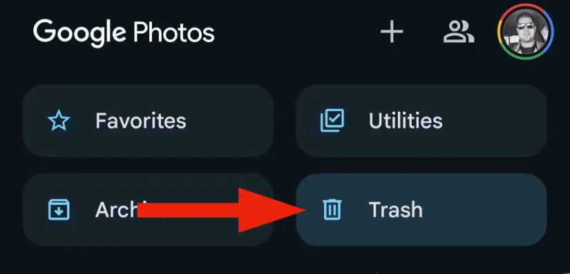 Google Photos app trash button.