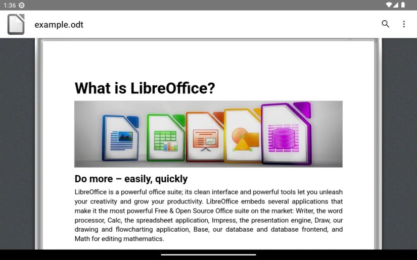 LibreOffice Viewer app on an Android tablet
