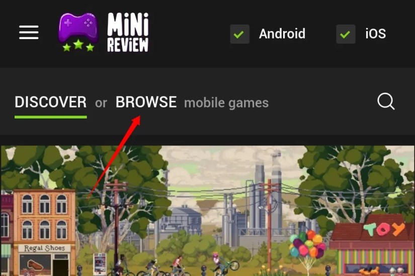 Switching to the &lsquo;Browse&rsquo; section in MiniReview.