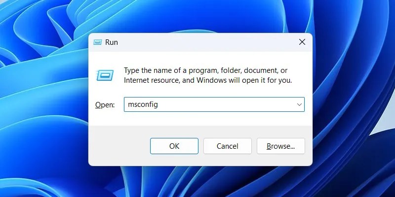 Type &lsquo;msconfig&rsquo; in Windows Run