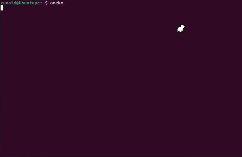 Oneko cat running through the Linux terminal