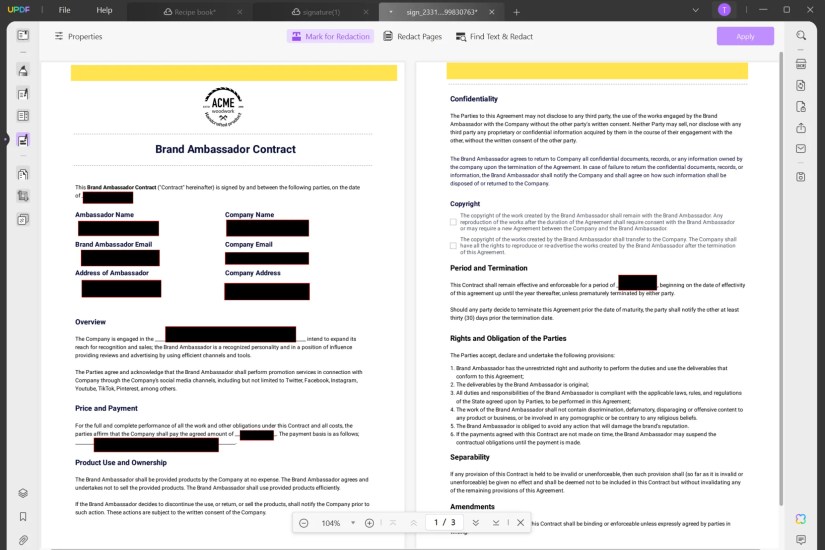 Screenshot of UPDF s Redact Feature