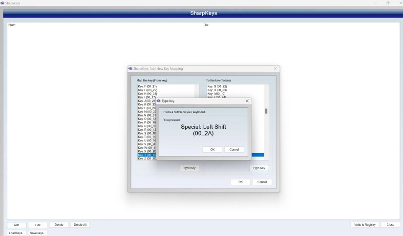 Remapping a key in the sharpkeys application