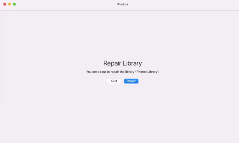 Repair Photos library on Mac.