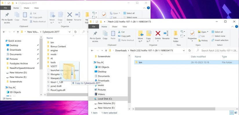 Copy the Cyber Engine Tweaks mod file to Cyberpunk 2077&rsquo;s install location