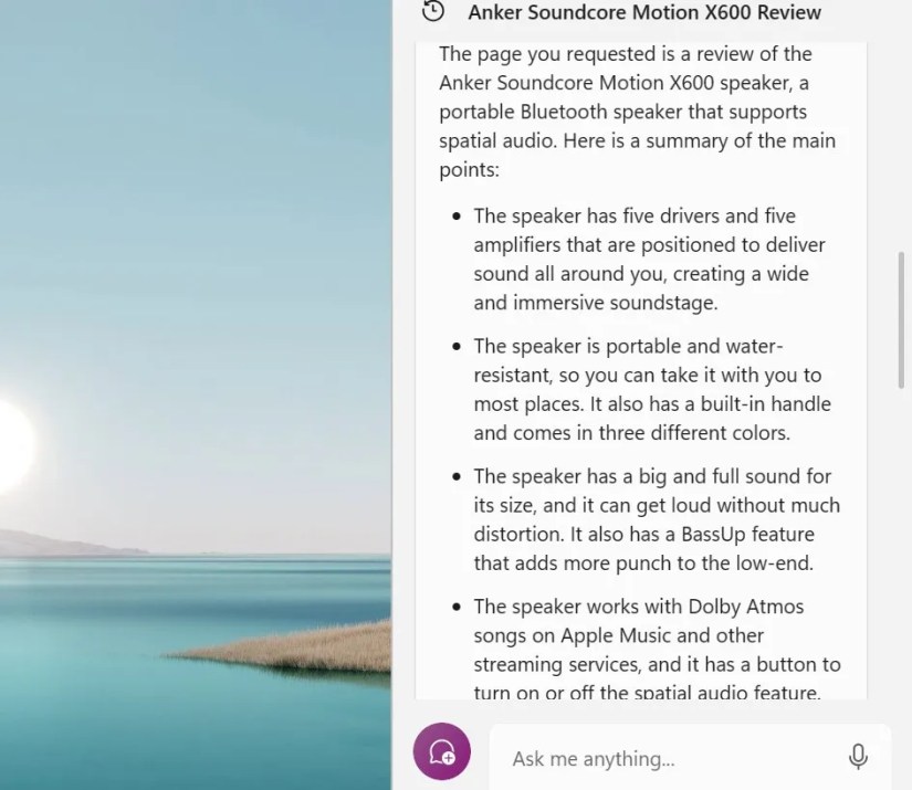 Windows Copilot summarizing a How to Geek review article