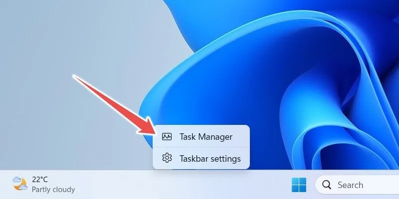 The &lsquo;Taskbar settings&rsquo; menu item in Windows 11
