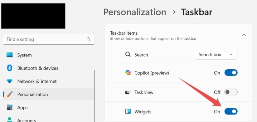 The Widgets toggle in Windows 11&rsquo;s settings