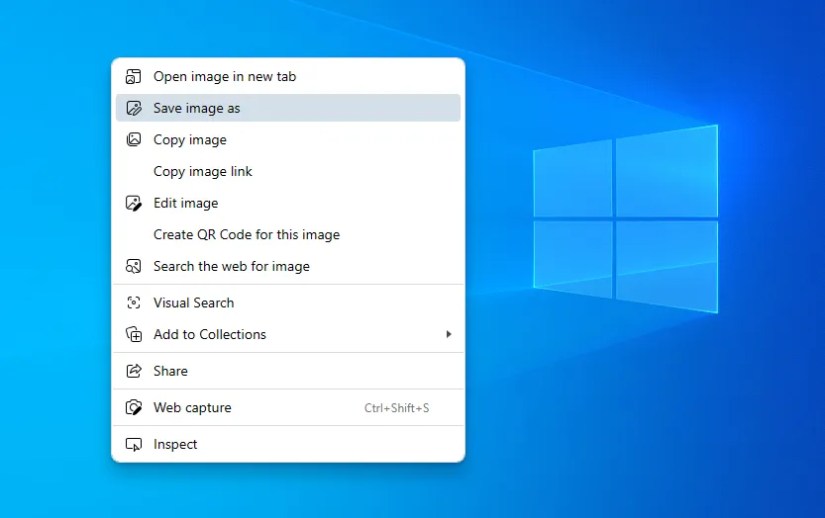 Saving a wallpaper image in Microsoft Edge