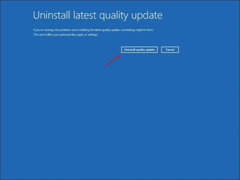 Windows 11 Recovery Menu Uninstall Quality Updates Screen