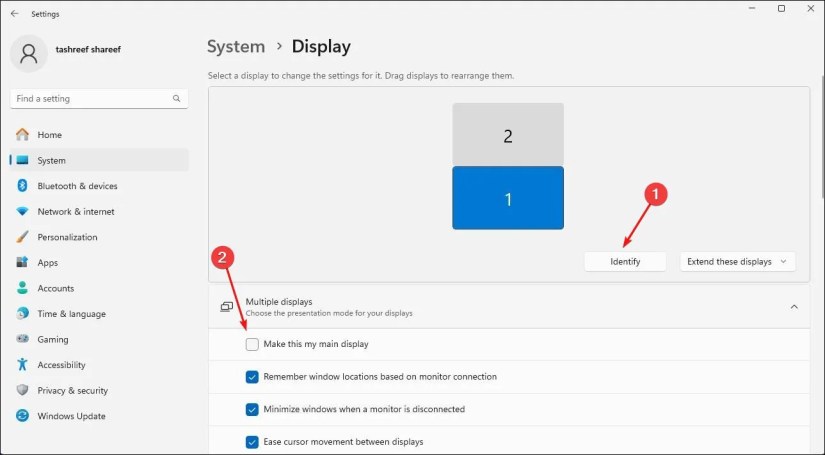 Windows 11 Settings App Multiple Display Settings