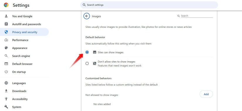 Changing the images settings in Chrome