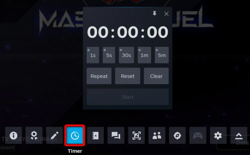 Setting a timer through the Steam Overlay.