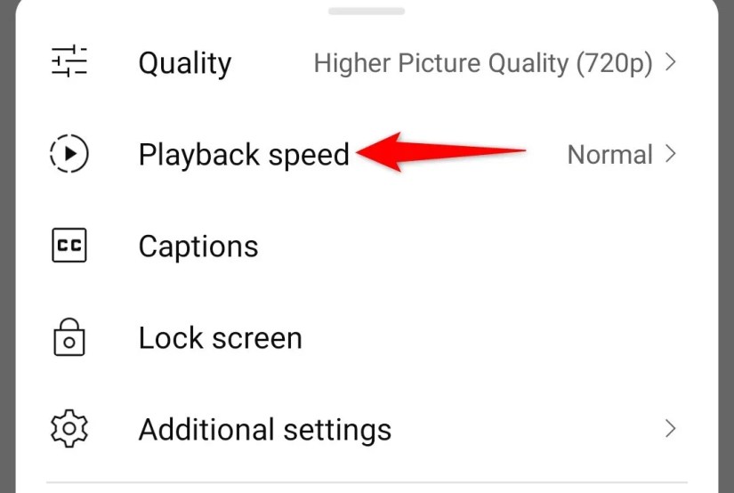 &lsquo;Playback Speed&rsquo; highlighted in YouTube video settings.