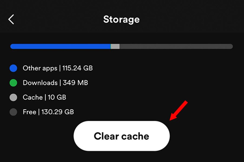 The &lsquo;Clear Cache&rsquo; button in Spotify settings.