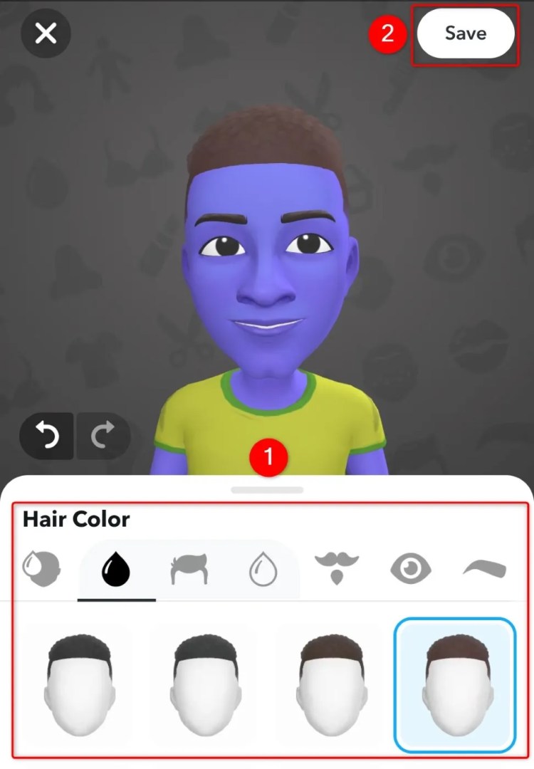 Customization options and &lsquo;Save&rsquo; highlighted in Snapchat.