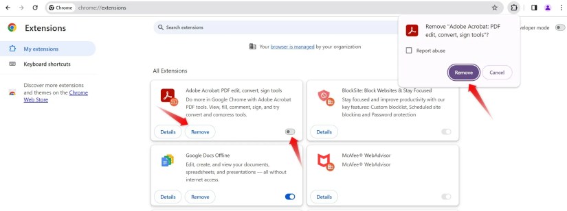 Disabling and removing an extension in Chrome