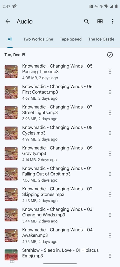 Files by Google sorting audio files by date.
