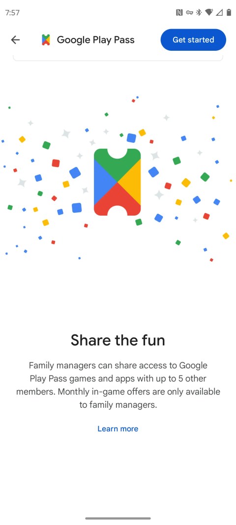 An explanation of Google Play Pass&rsquo;s family sharing features.