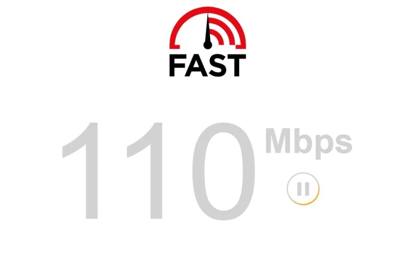 Internet speed on Fast.com website.