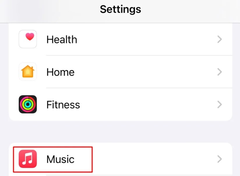 Music option in Apple Music iPhone.