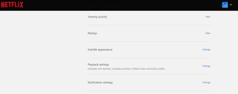 Netflix&rsquo;s account settings, showing a &lsquo;Notification Settings&rsquo; option.
