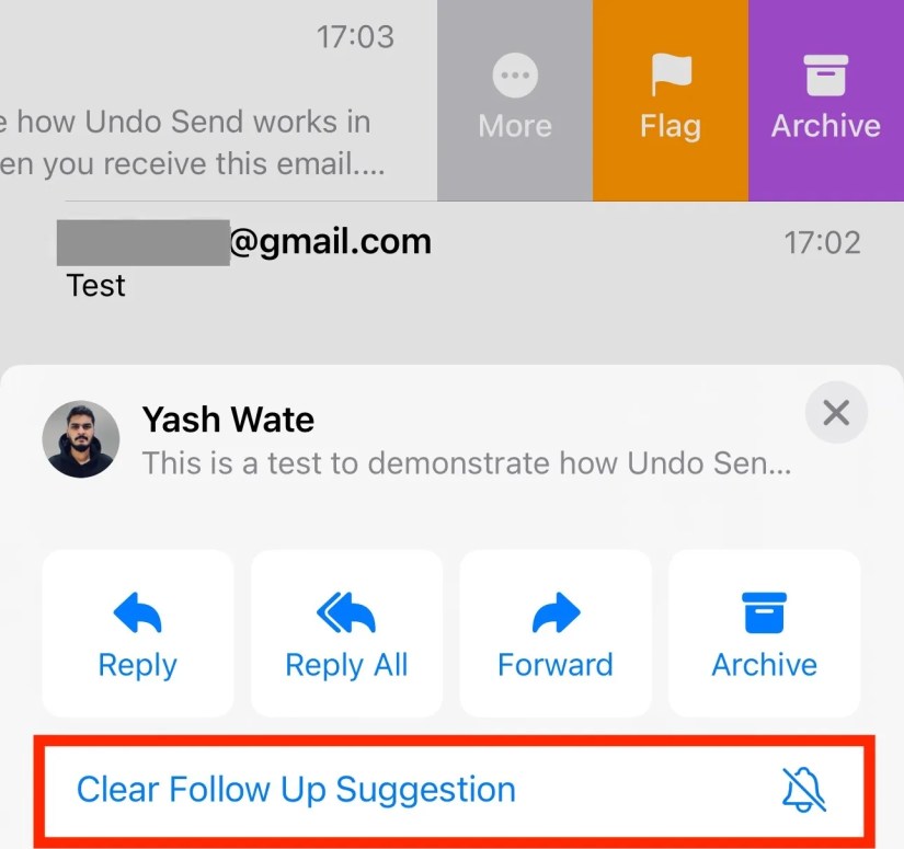 Clear Follow Up Suggestion option to dismiss future reminders.