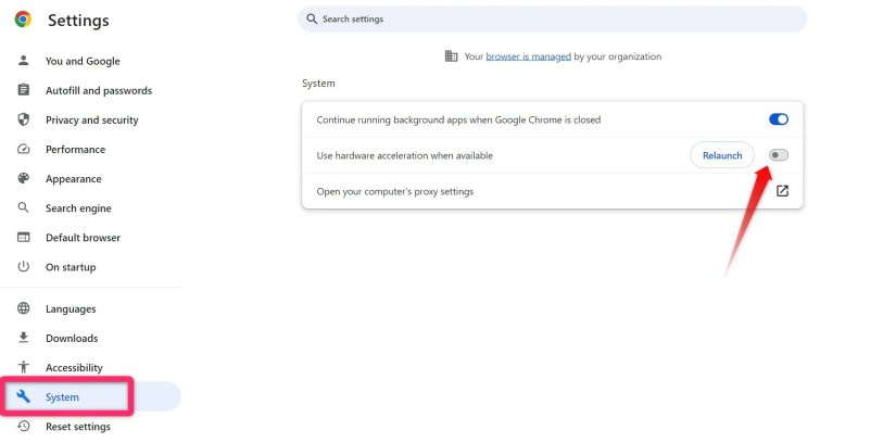 Turning off hardware acceleration in Google Chrome