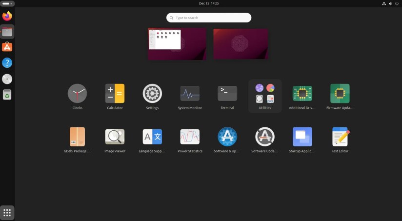 The app drawer on Ubuntu 23.10.