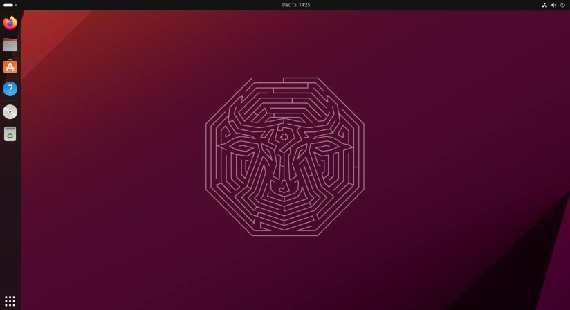 Ubuntu 23.10&rsquo;s default desktop.