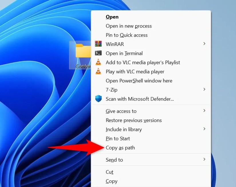 &lsquo;Copy as Path&rsquo; highlighted for a folder on a Windows PC.