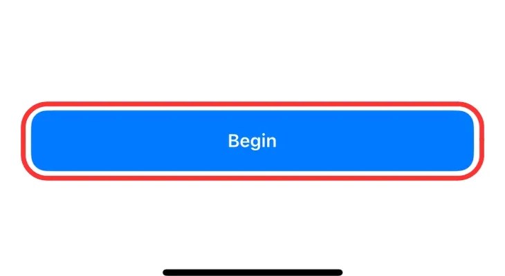 Screenshot of the Begin button in Apple&rsquo;s Health app.