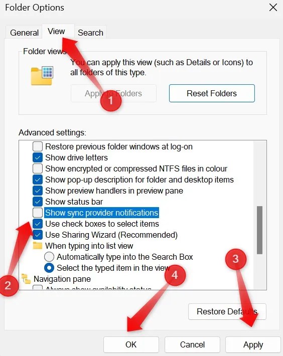 Disabling the sync provider notifications in the Folder Options.