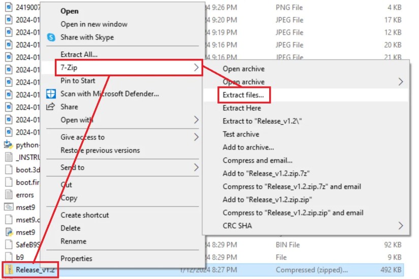 Open and extract a zip file right clicking on it and selecting your preferred app, in this case, 7-Zip appears automatically, and click &ldquo;Extract To&hellip;&rdquo; and select a safe destination.