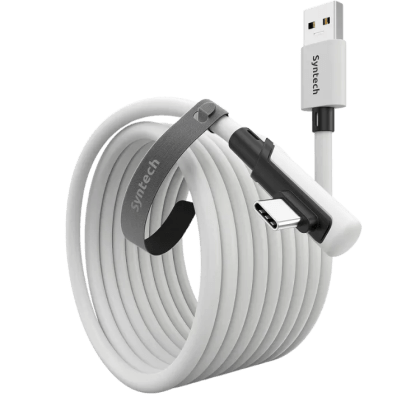 A rolled up USB cable on a white background